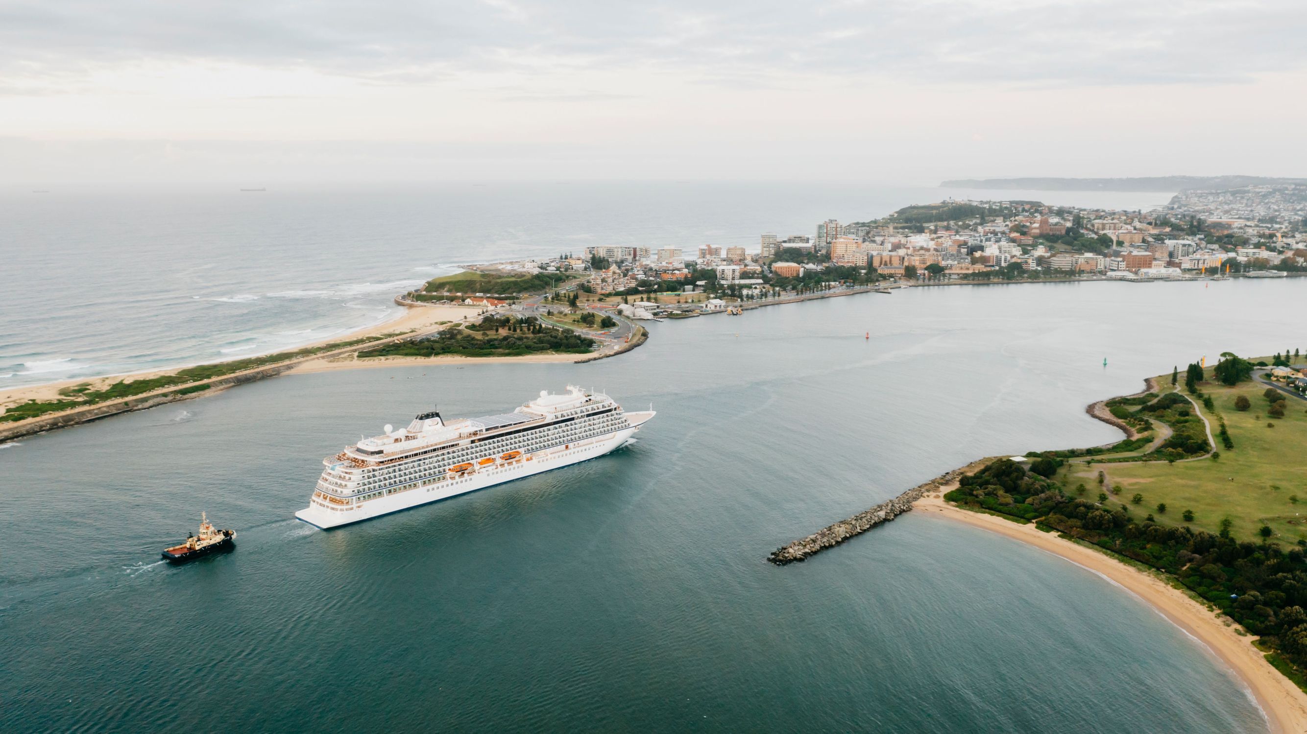 Cruise ship sailing into Port of Newcastle
