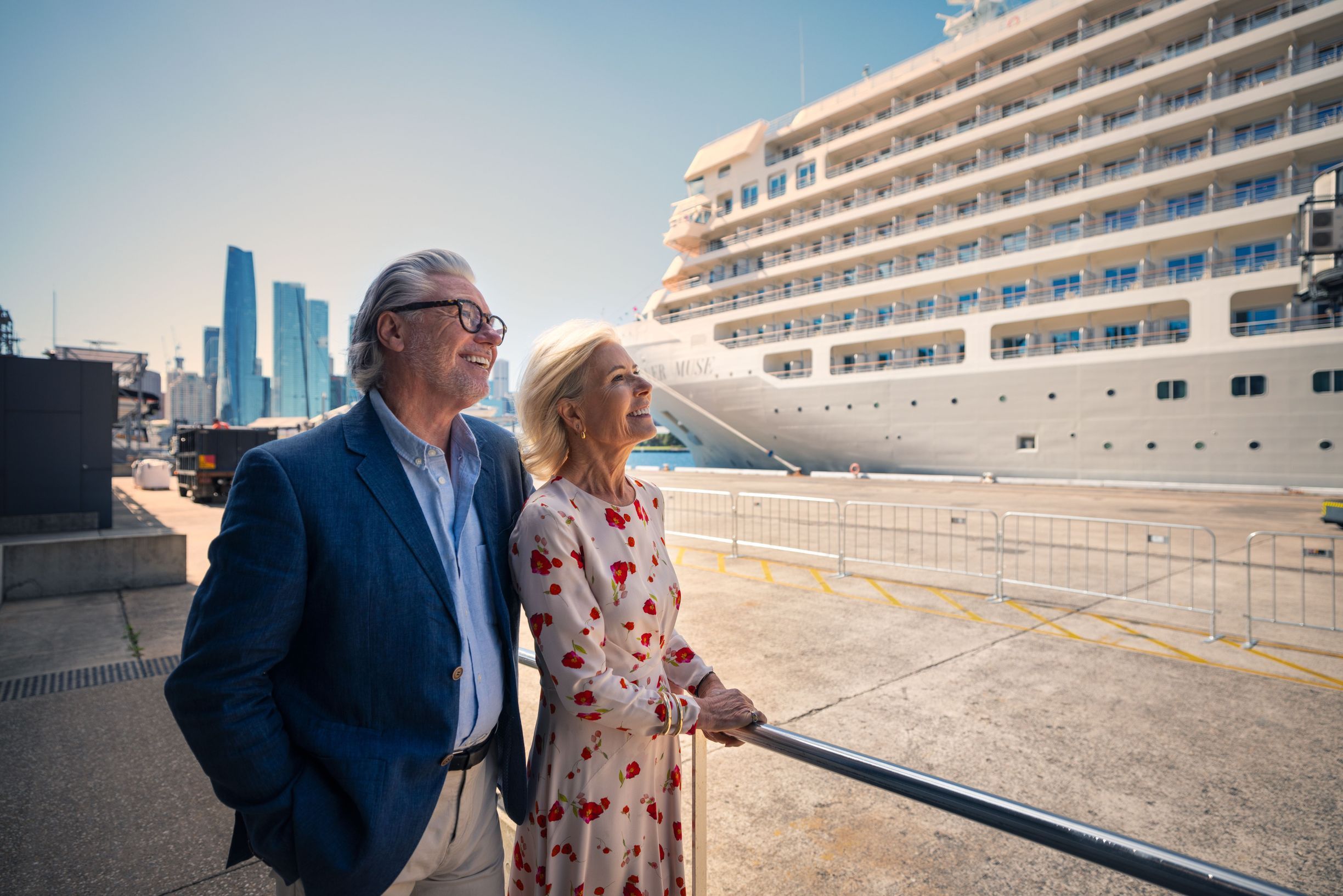 A couple ahead of a cruise experience at White Bay Cruise Terminal in Sydney