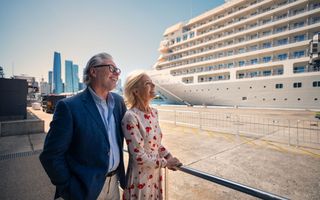 A couple ahead of a cruise experience at White Bay Cruise Terminal in Sydney