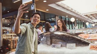 Couple visits the Sydney Fish Markets in Glebe