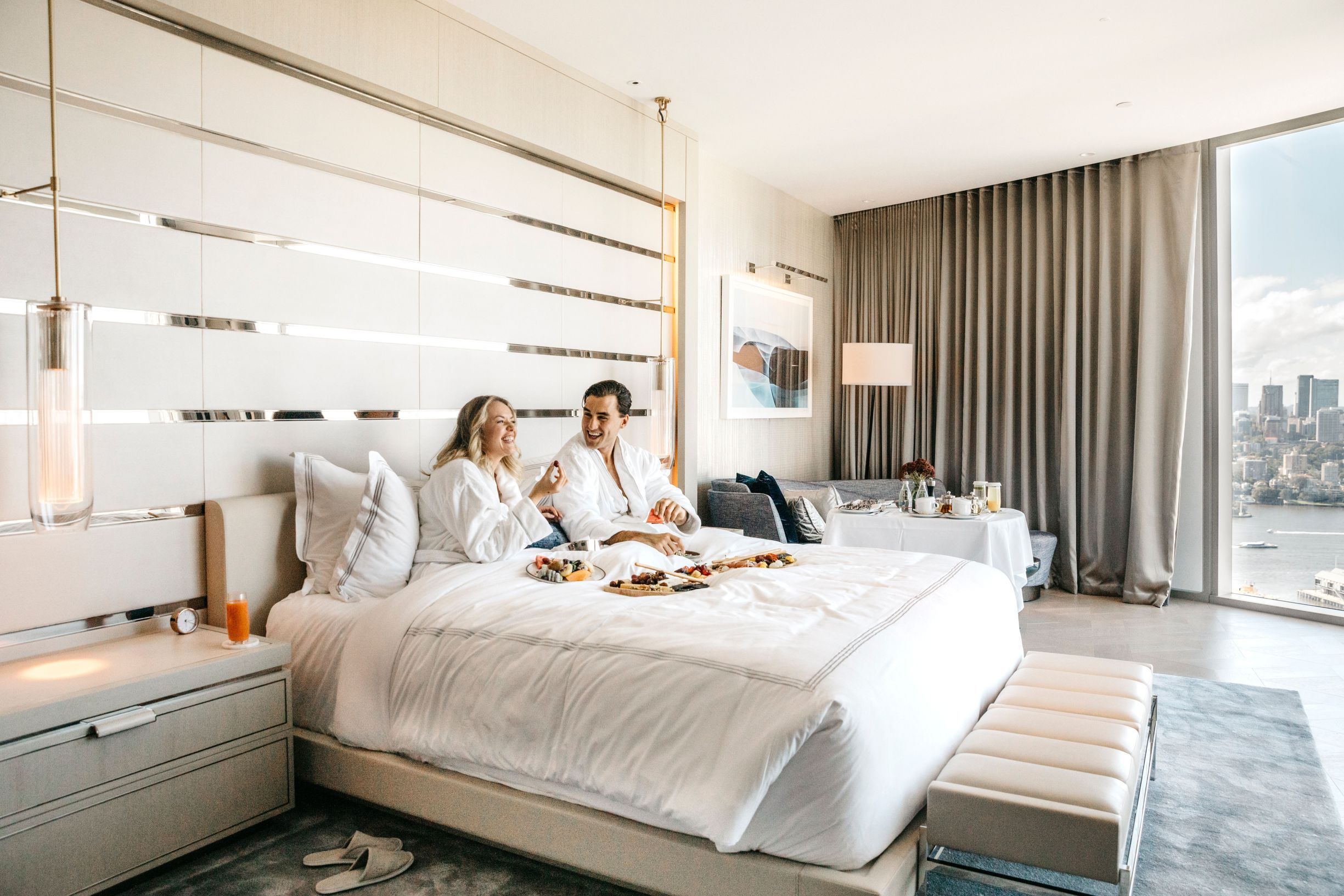 Couple in hotel room at Crown Sydney 