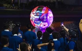Giant floating football on the Parramatta River