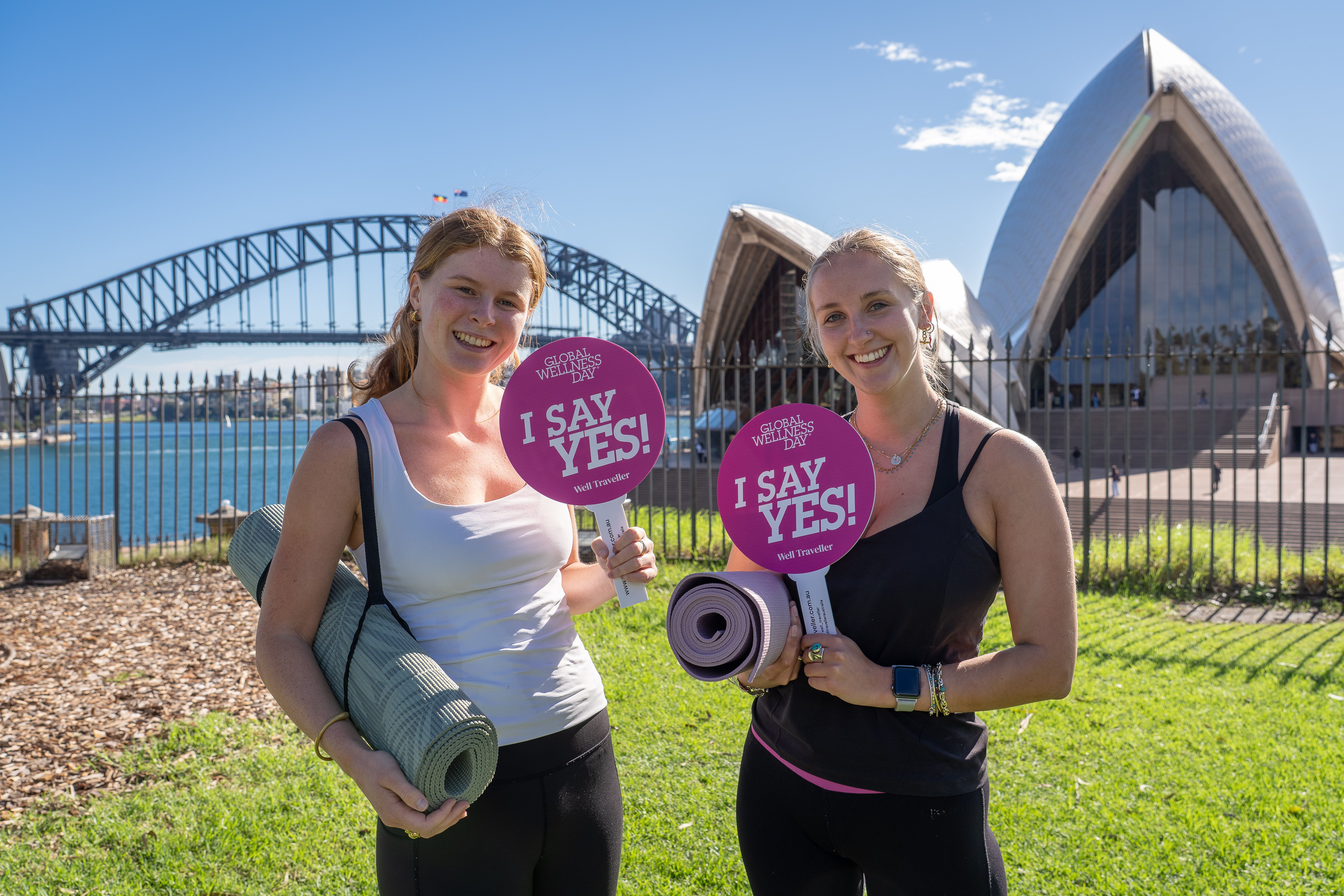 Women celebrating Global Wellness Day at Sydney Opera House