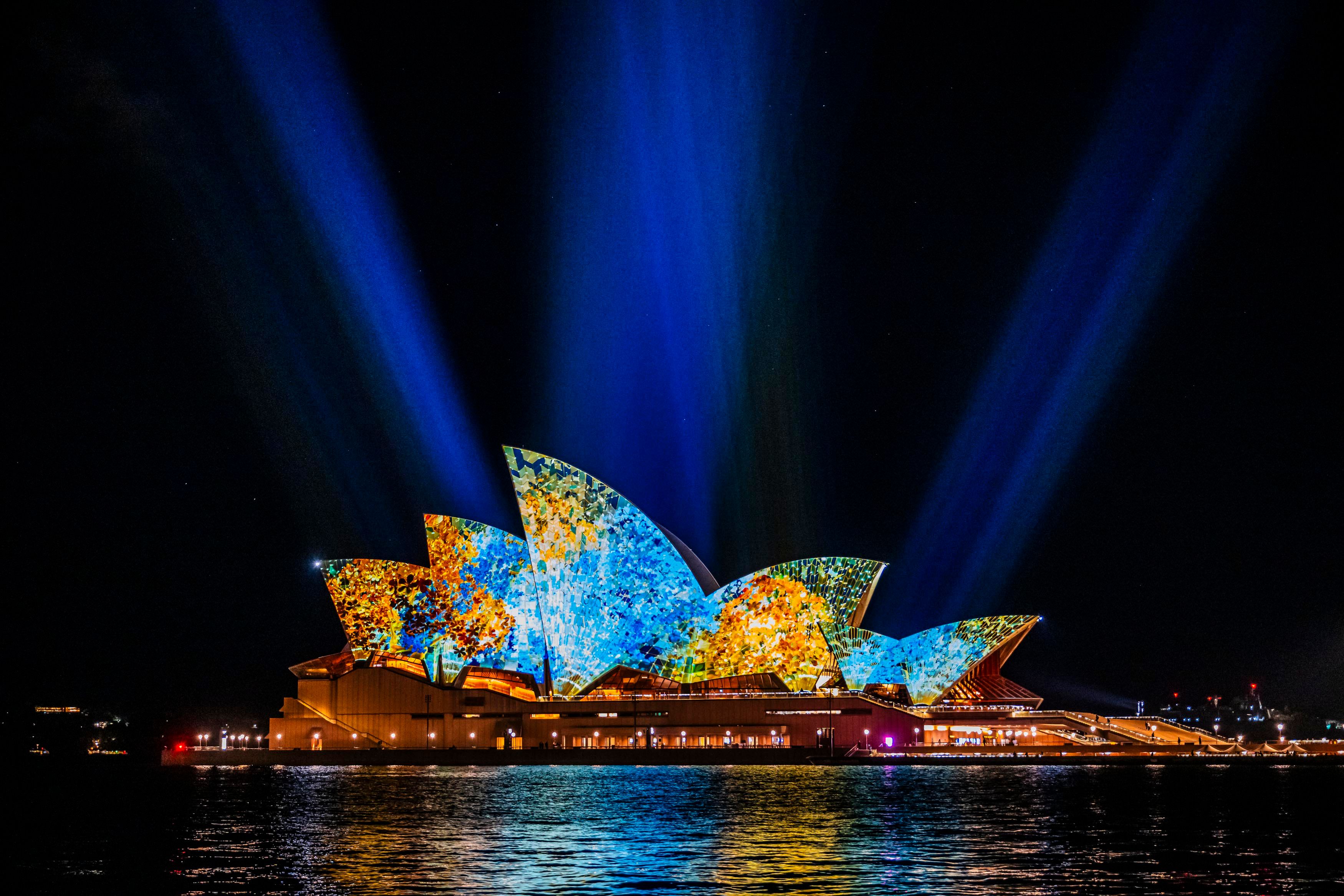 Sydney Opera House lit up during Vivid Sydney 2026