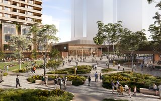 Render showing people entering Sydney Olympic Park metro station