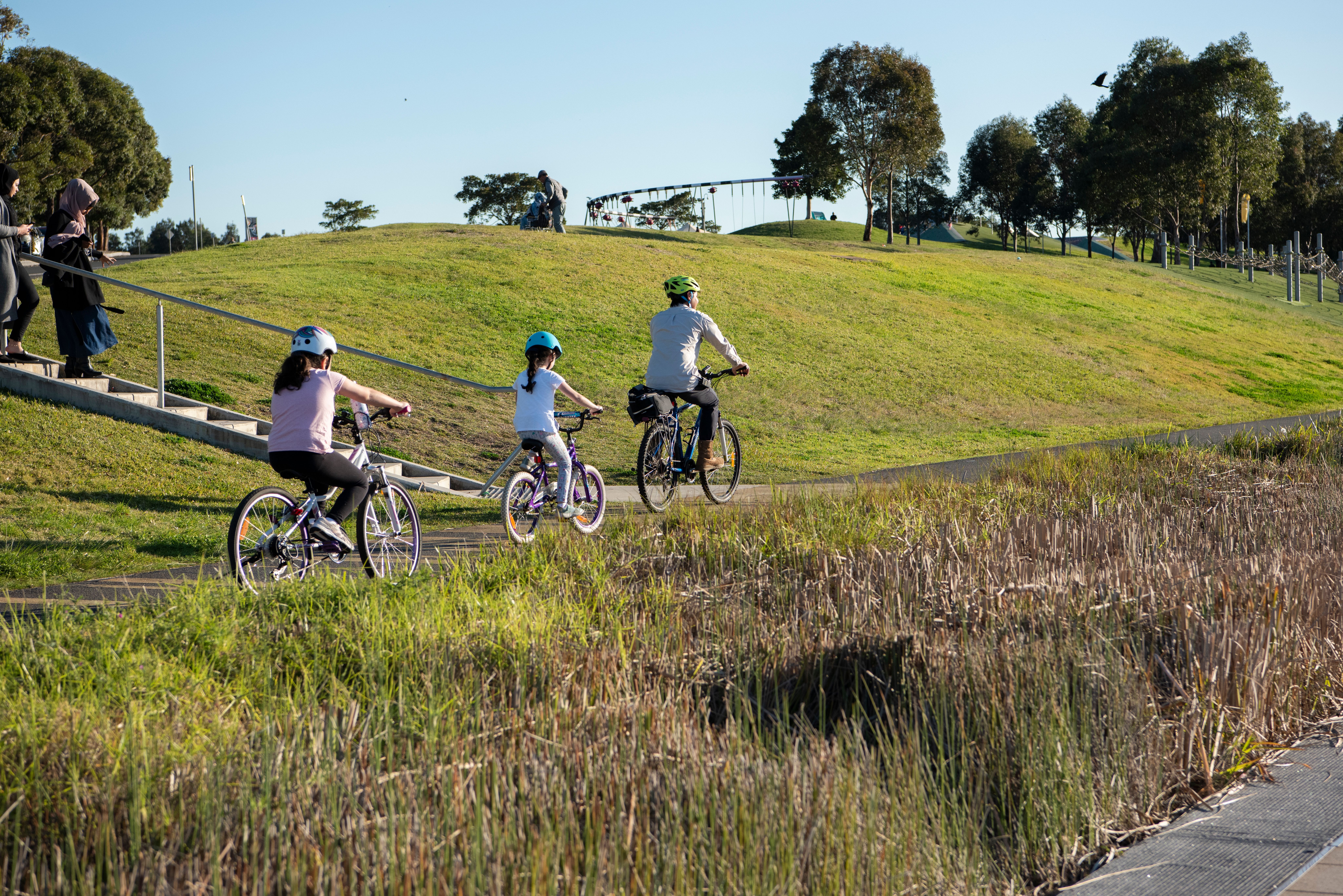 Family cycling at Newington Armory