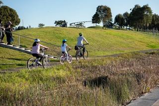Family cycling at Newington Armory