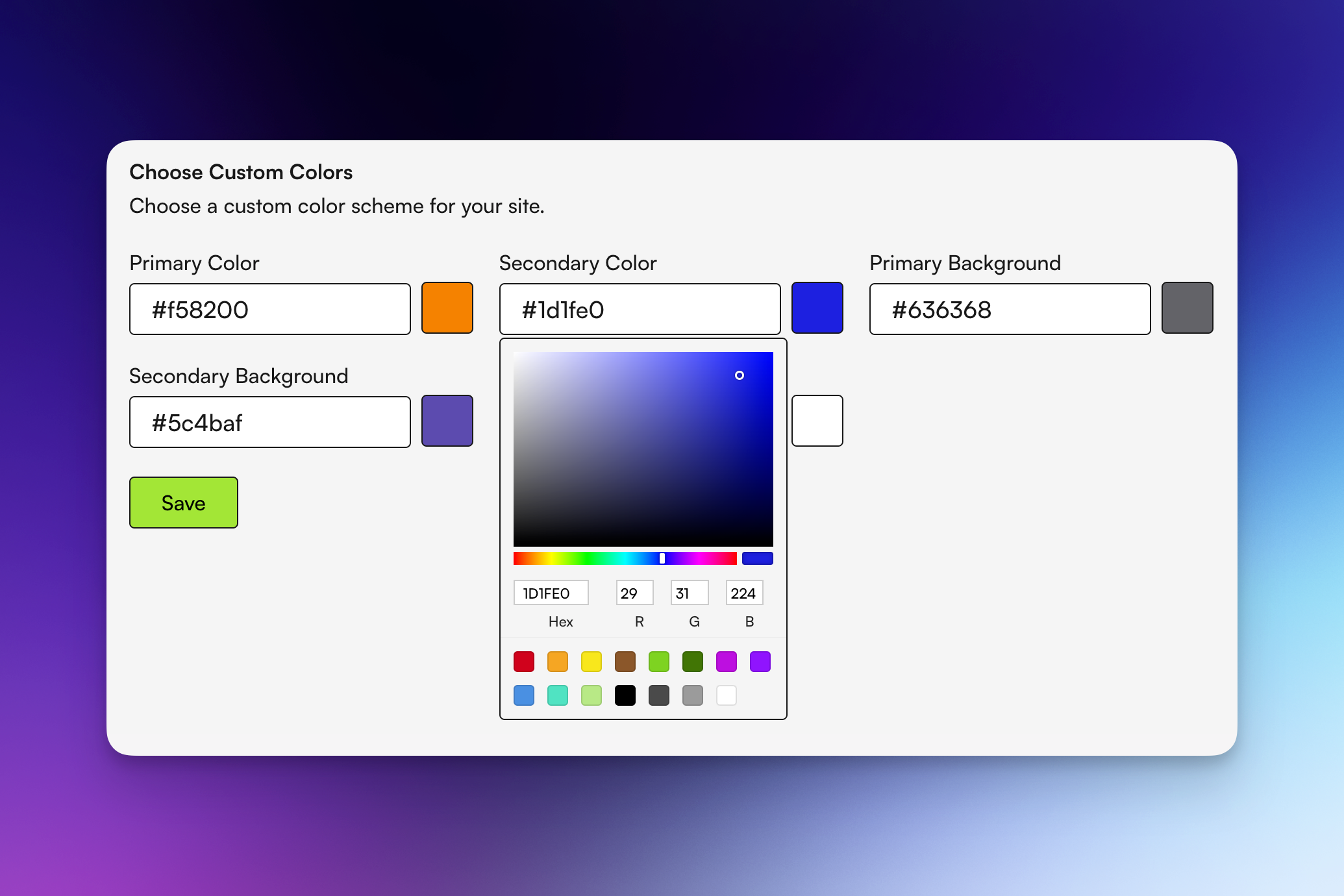Custom Colour Palettes