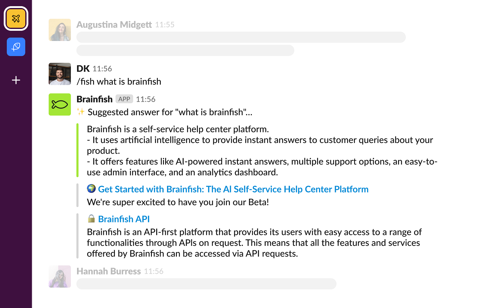 Brainfish for Slack: Instant inline answers