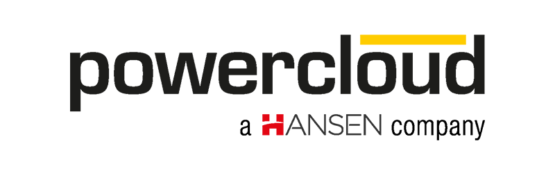 Logo der "powercloud": Schwarzer fetter Schriftzug "powercloud", darunter steht "a HANSEN company".