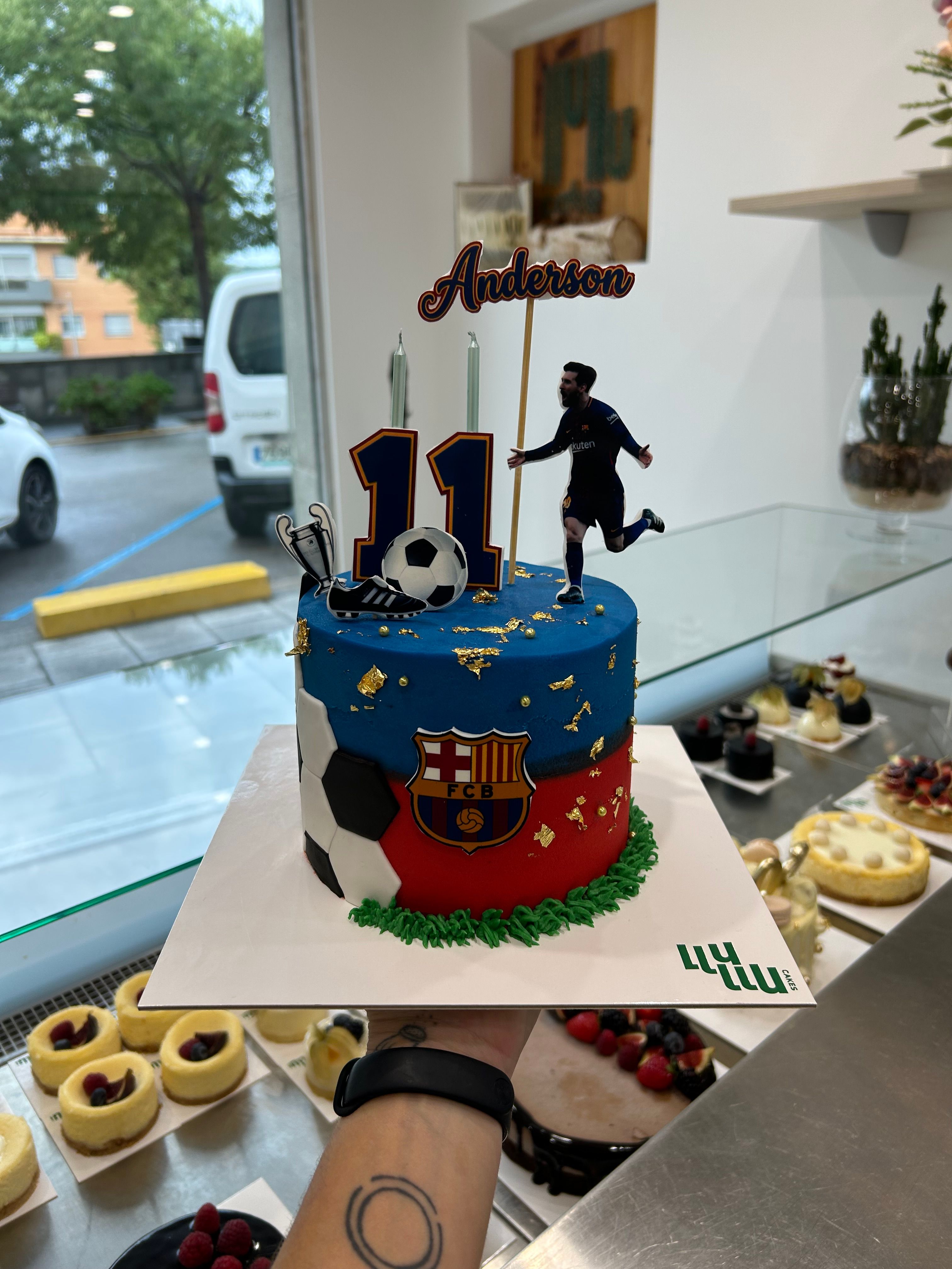 Pastel fcb barça mesi pelota rojo azul blau grana