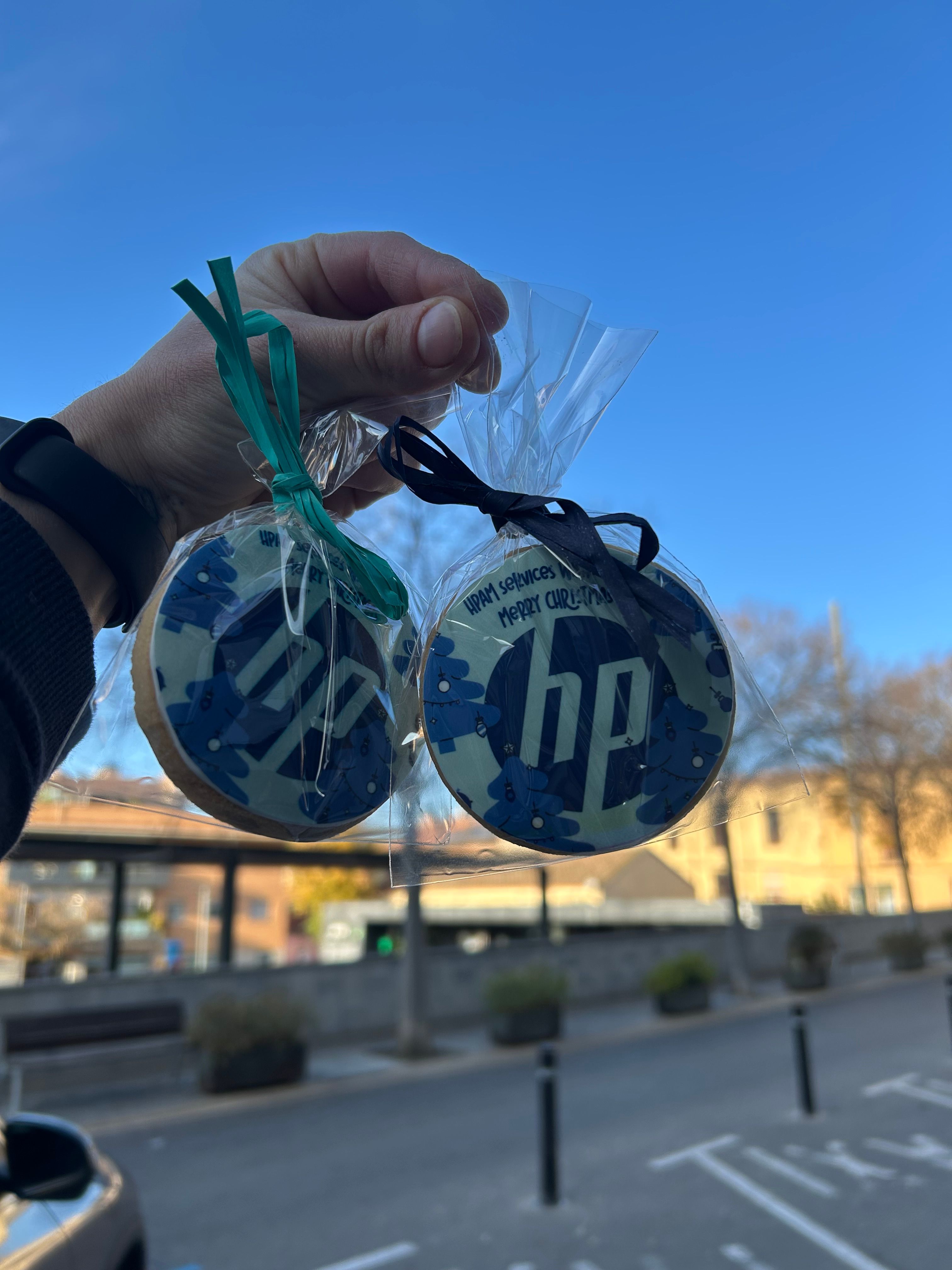 Galletas empresa HP personalizadas azules