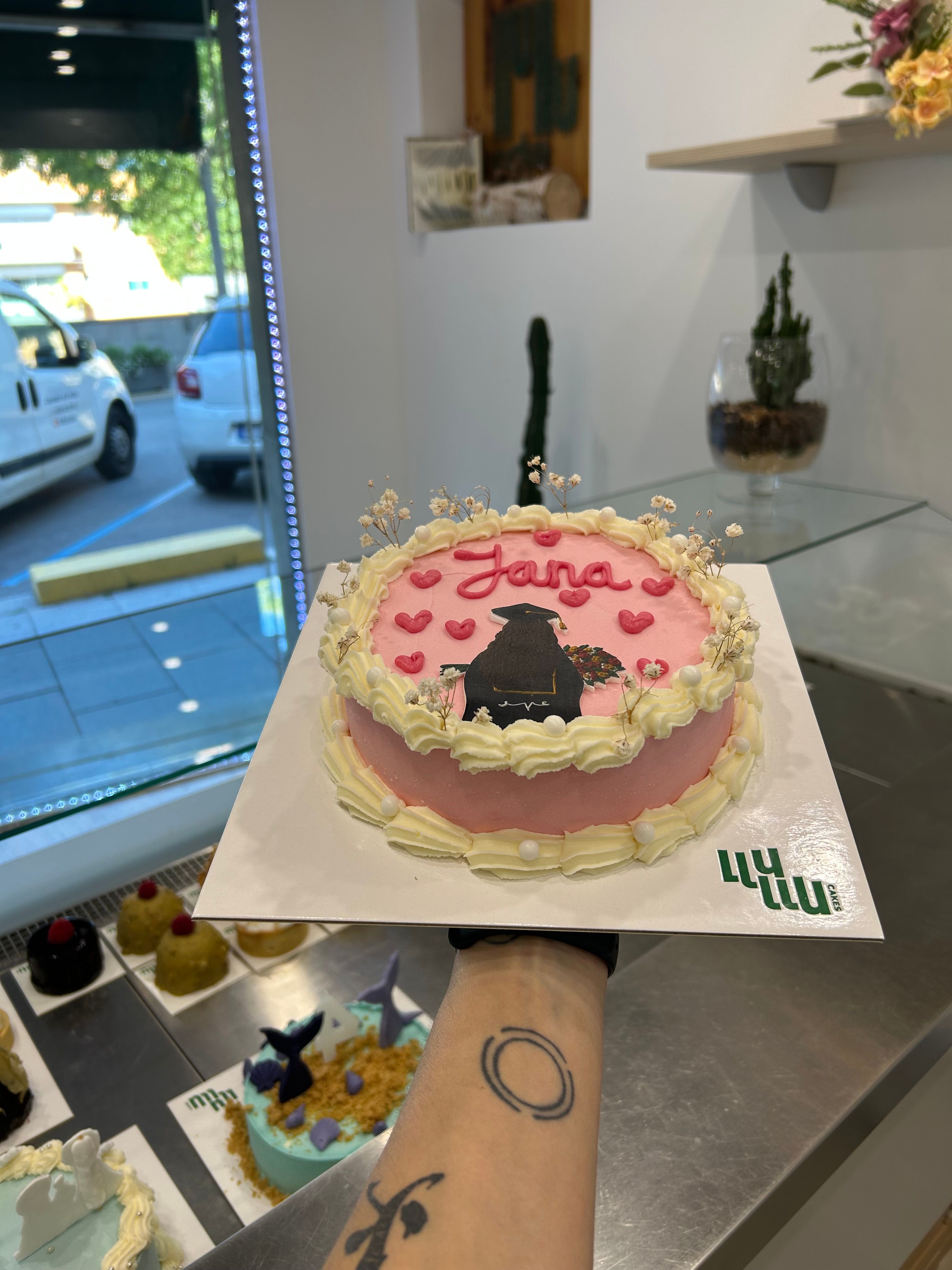 Pastel rosa blanco graduacion
