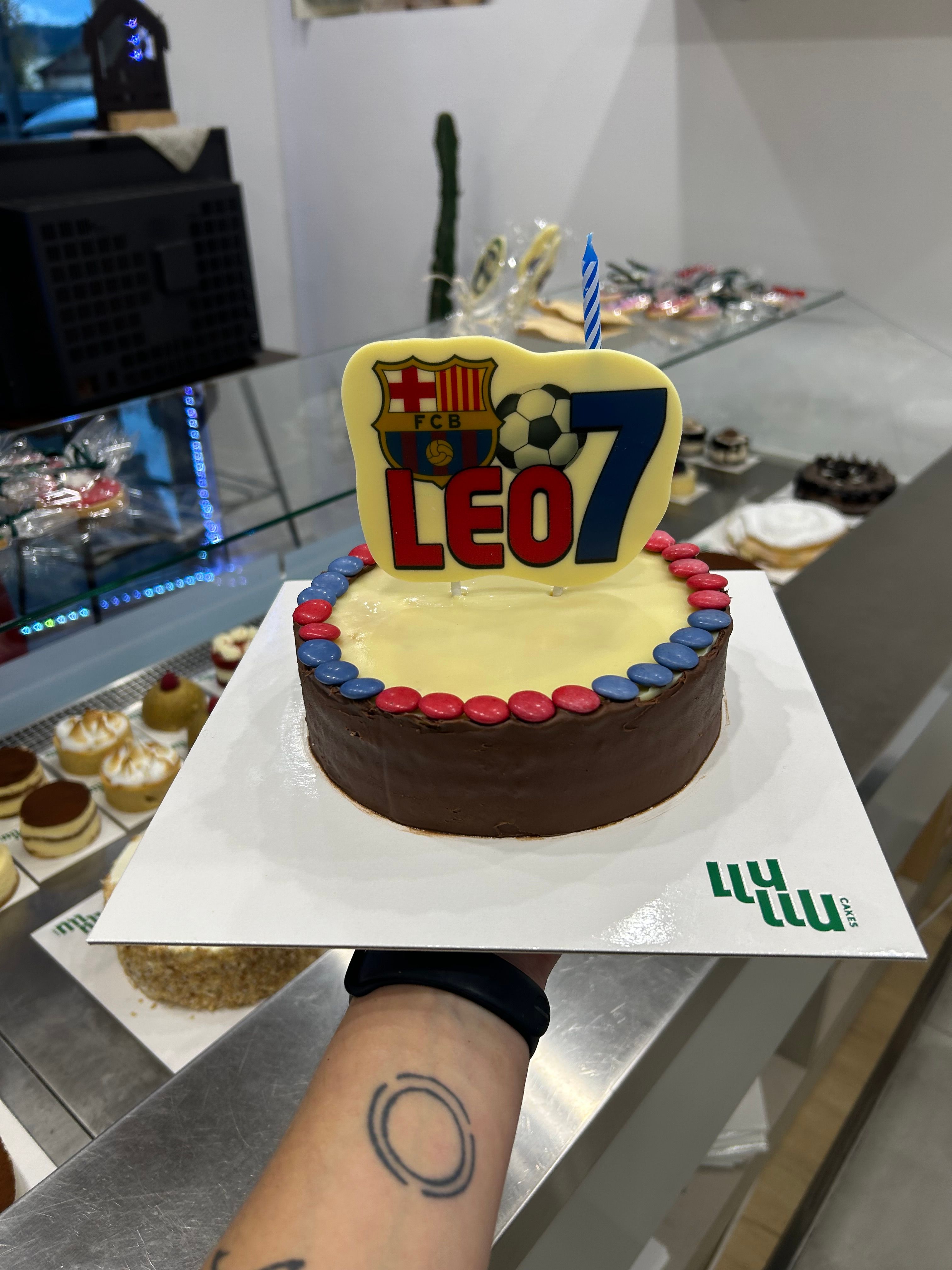 Pastel barça FCB infantil 7 años chocolate blanco