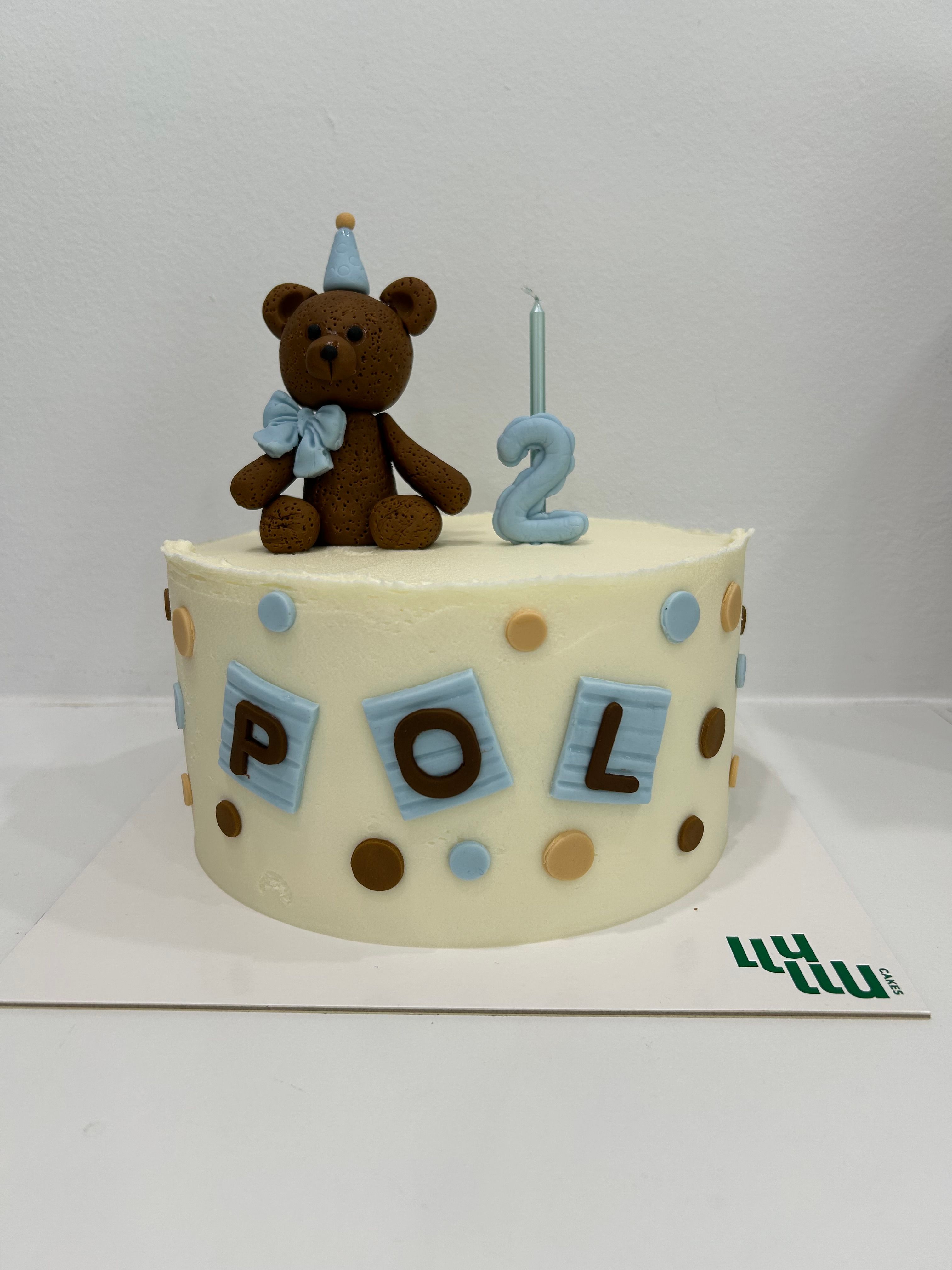 Pastel 2 años osito pol azul Blanco
