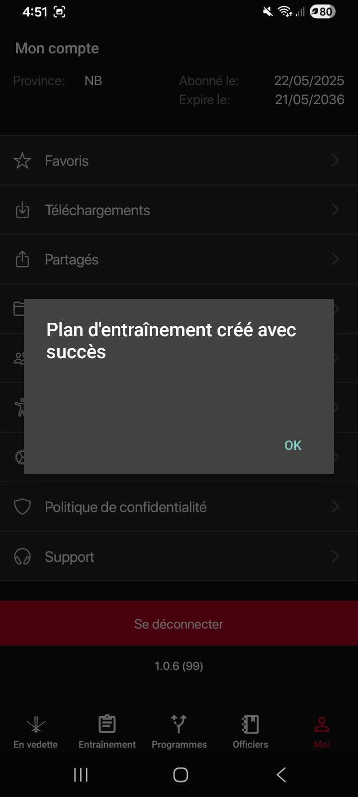Un message de confirmation