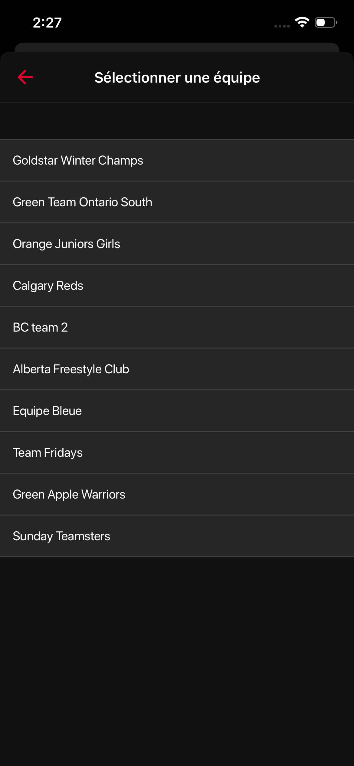Sélectionnez l’équipe