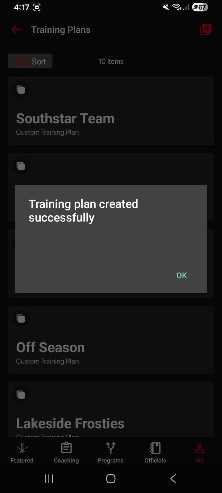 Successfully Created Training Plans