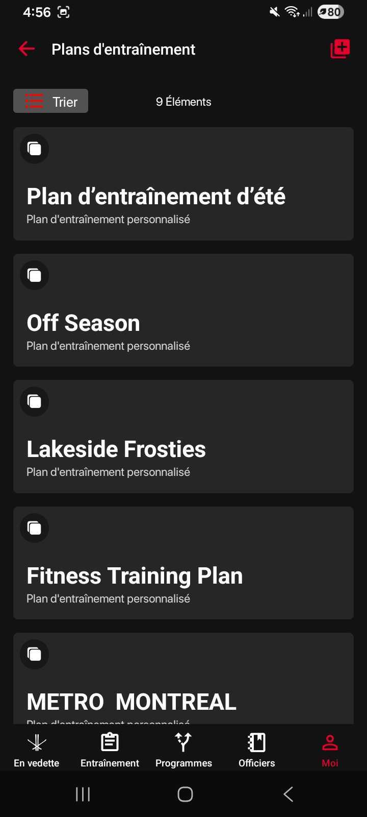 nouveau plan d’entraînement
