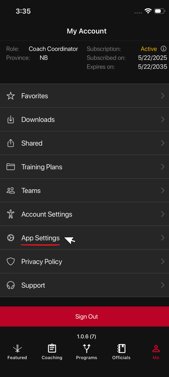 Click App Settings