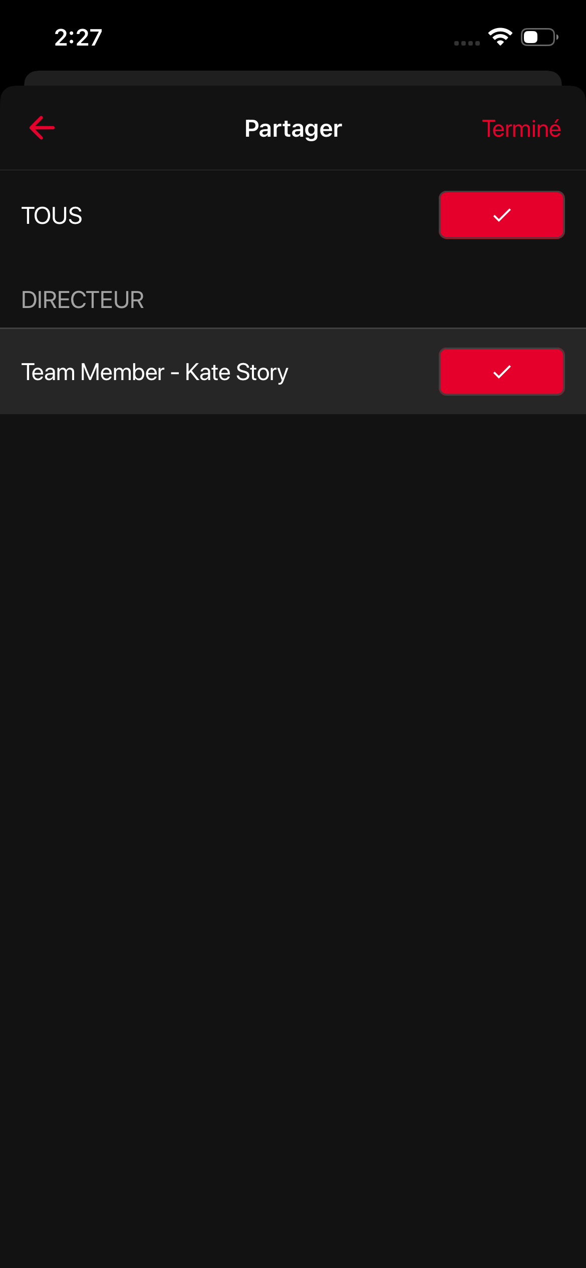 Sélectionnez l’équipe avec laquelle vous souhaitez le partager.