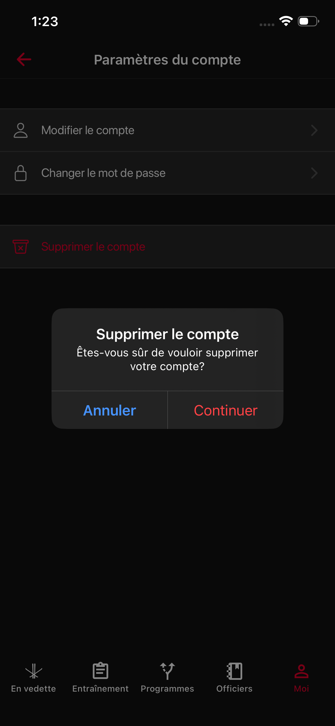 Supprimer le compte