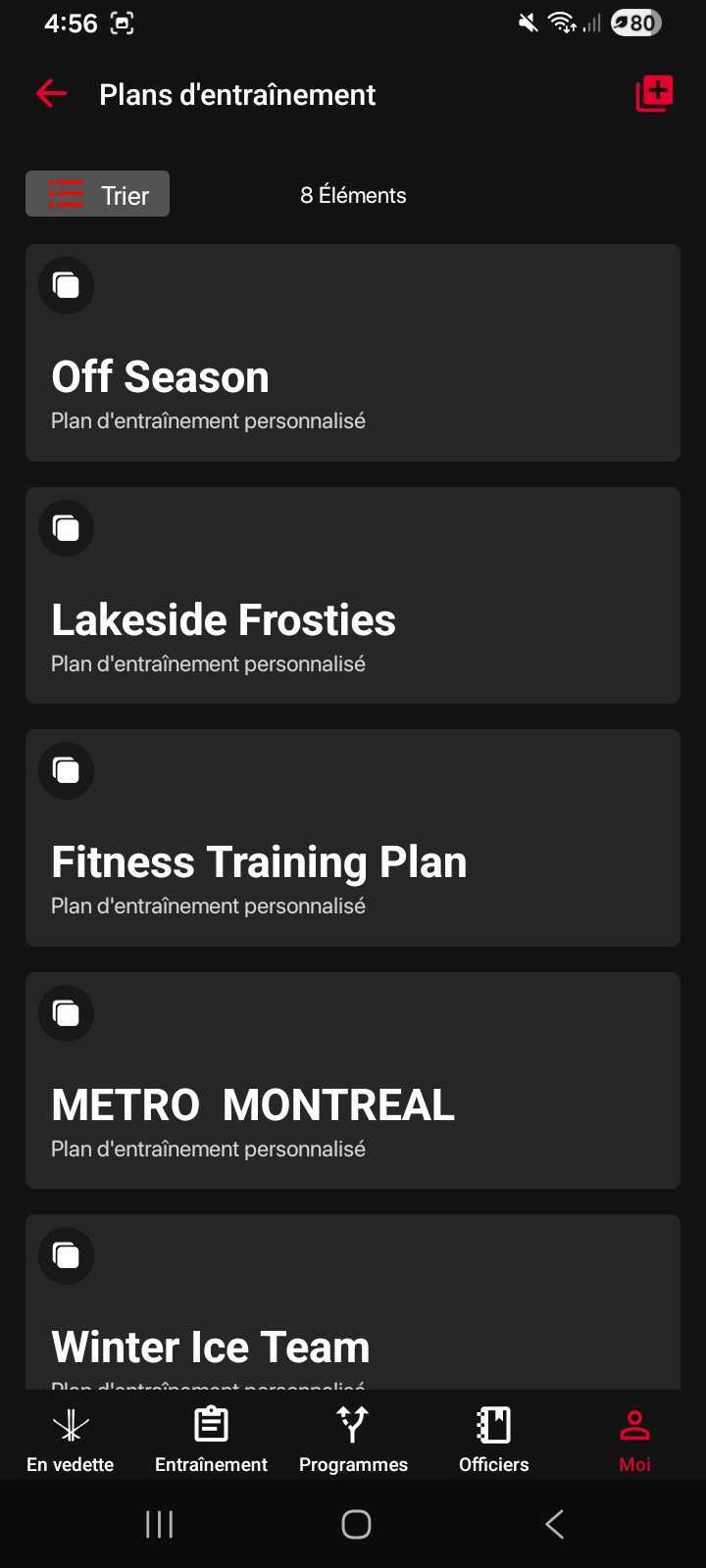 Allez à votre tableau de bord Plans d’entraînement