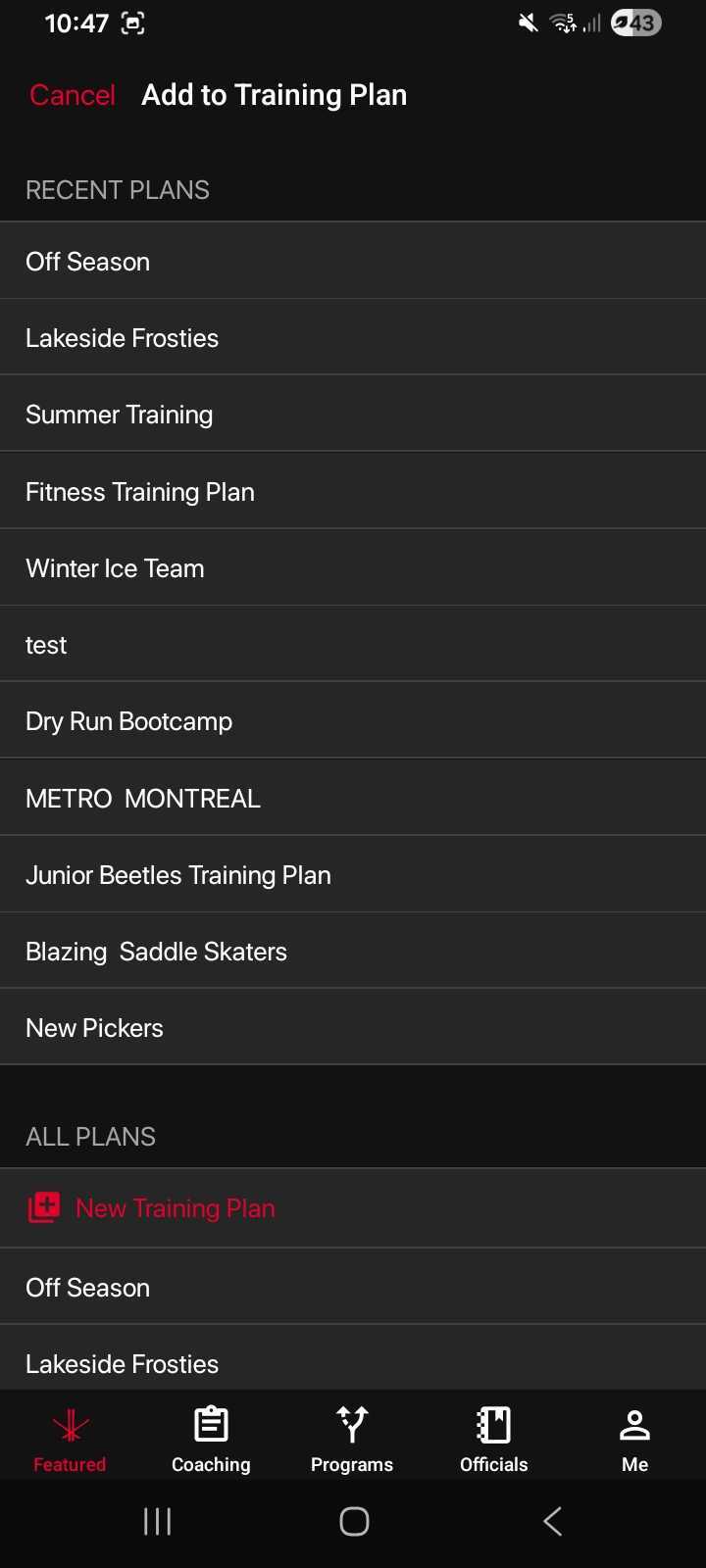Choose which Training Plan to Add It to