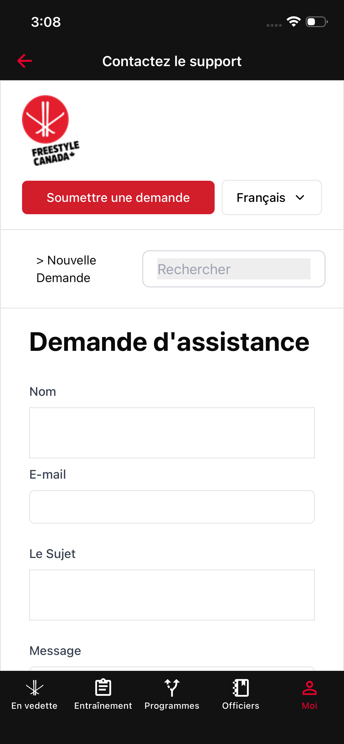 Formulaire de soutien.