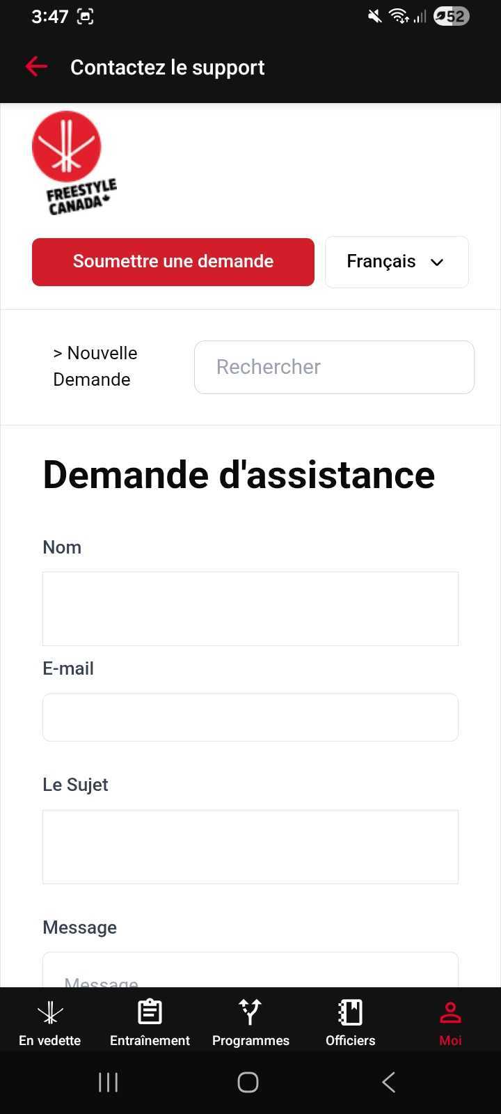 Formulaire de soutien