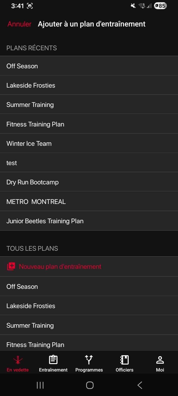 Choisissez le plan d’entraînement