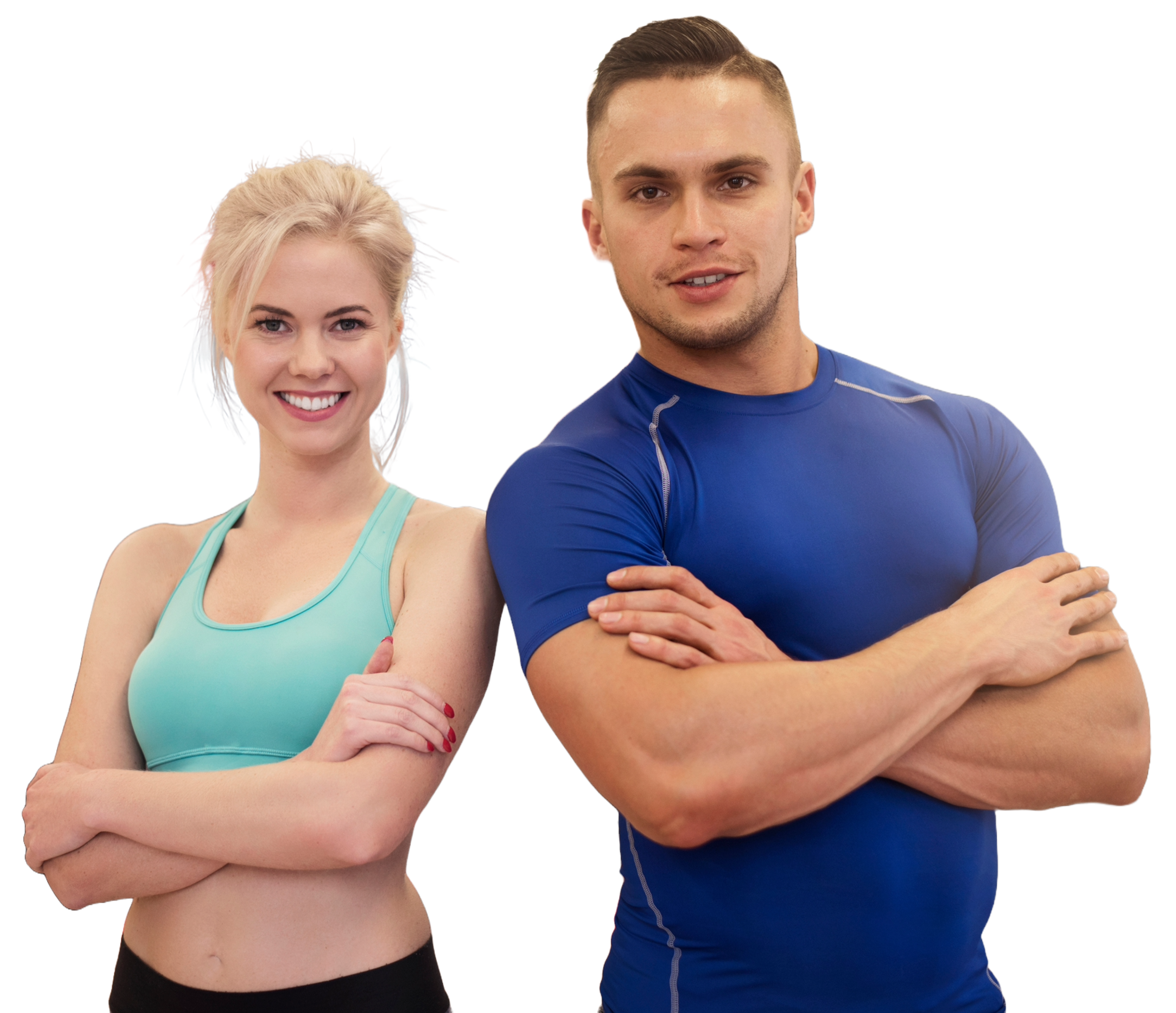 two personal trainers standing back to back