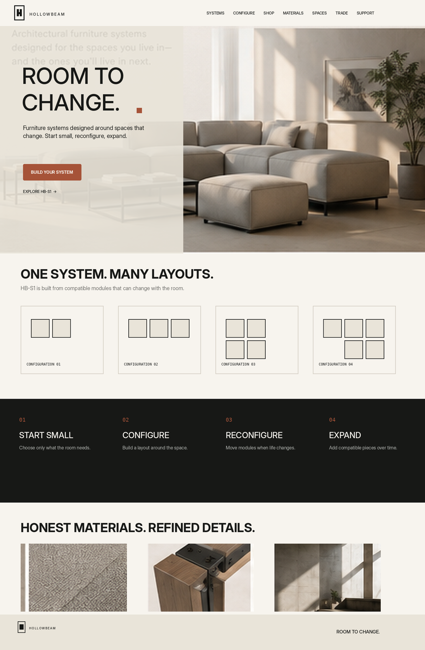 Hollowbeam homepage design Room to Change