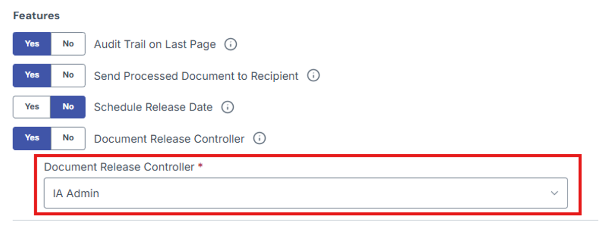 Image of Feature section with "Document Release Controller" feature highlighted in a red box