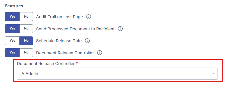 Image of Feature section with "Document Release Controller" feature highlighted in a red box