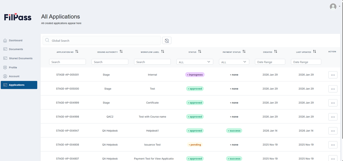 Image of the Applications page