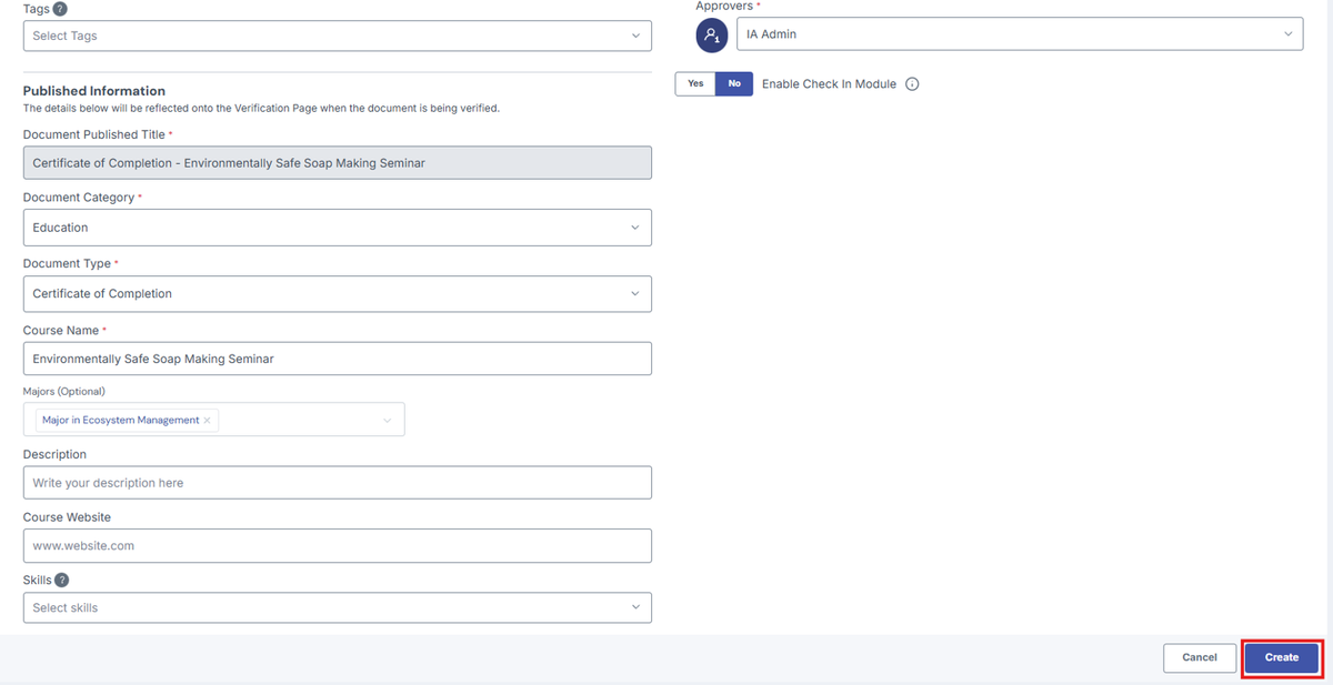 Image of Create Batch page with Create Button highlighted with a red box