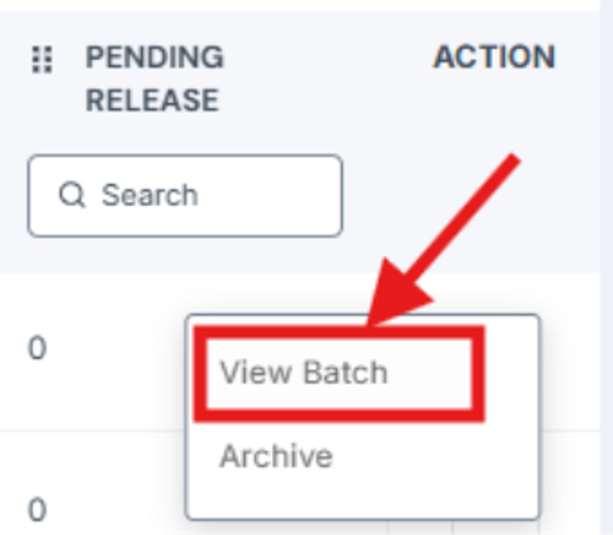 Image of clicking action button then click View Batch
