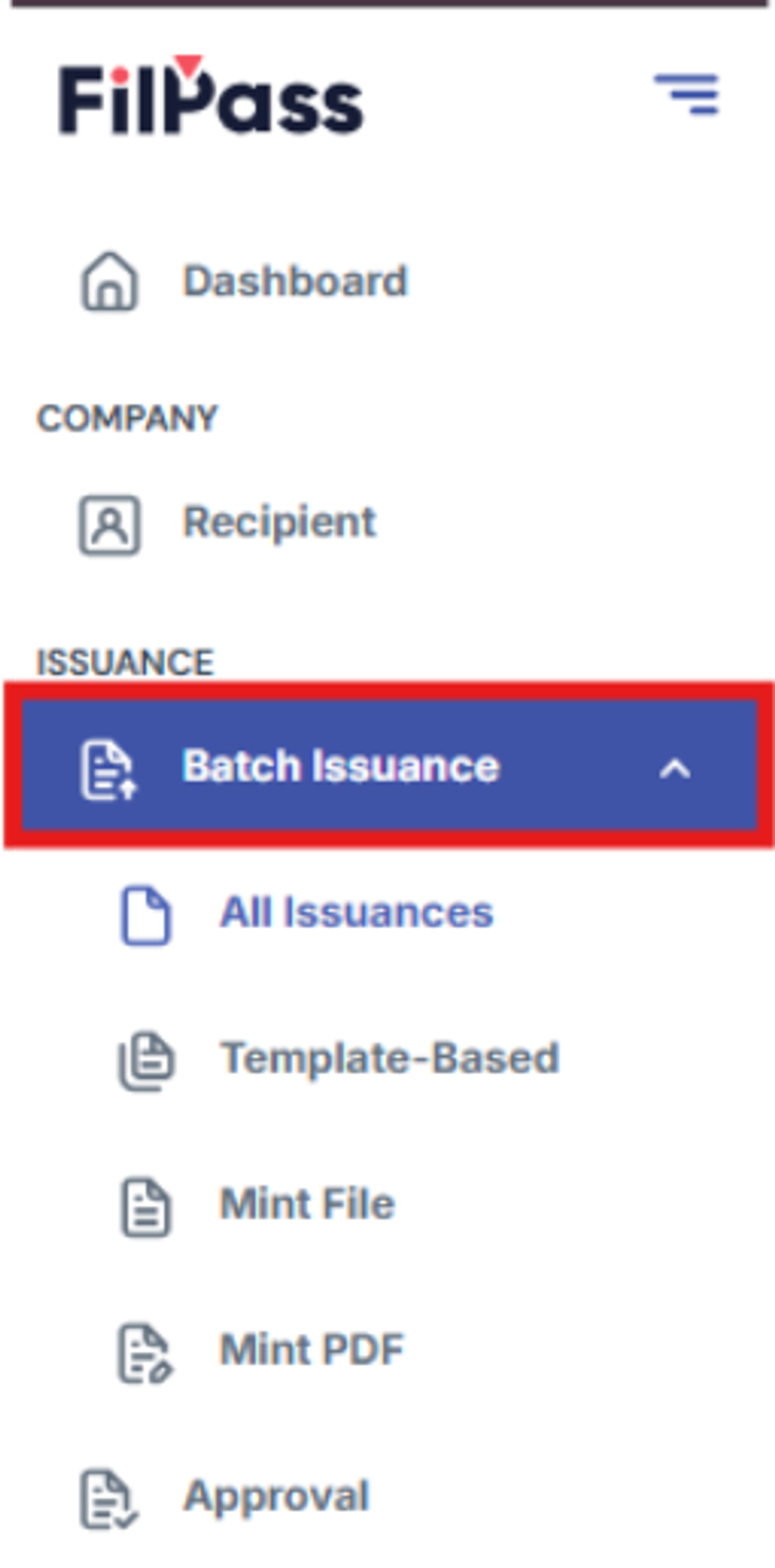 Image of pointing to Batch Issuance Tab on Navbar