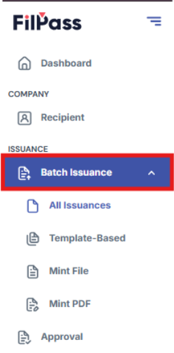 Image of pointing to Batch Issuance Tab on Navbar