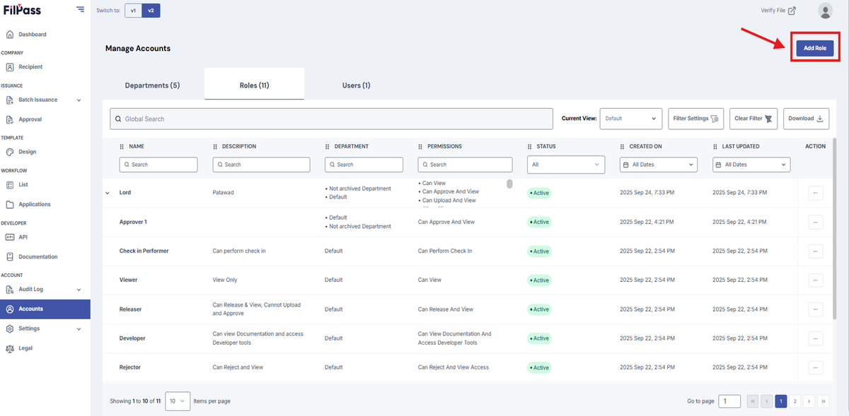 Image of the Role tab with the Add Role button being highlighted.