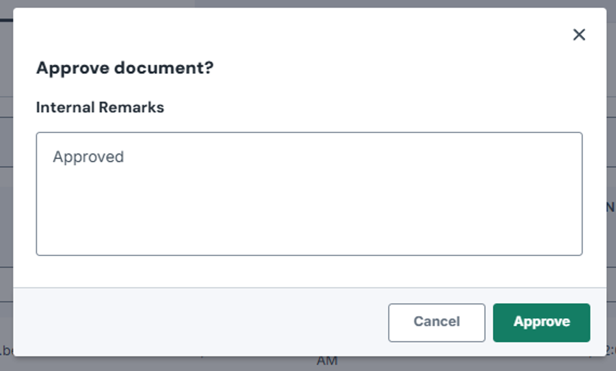 Image of Confirmation modal with the Approve button highlighted by a red box