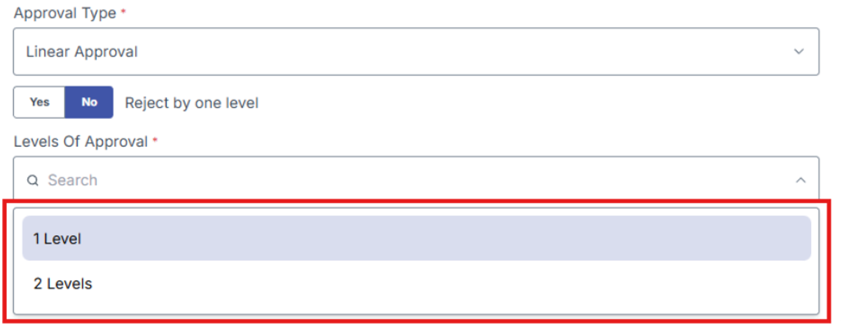 Image of Level of Approval field dropdown option highlighted in a red box