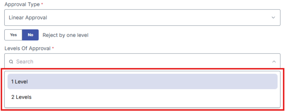 Image of Level of Approval field dropdown option highlighted in a red box