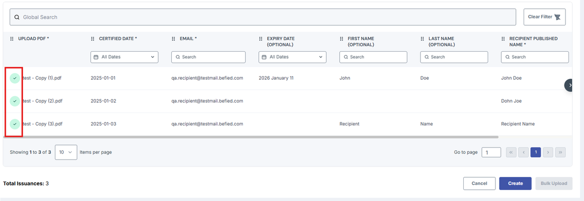 Image of Upload page with a green checkmark icon is highlighted in red box