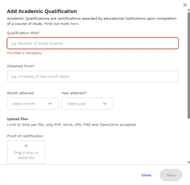 Add Academic Qualification
