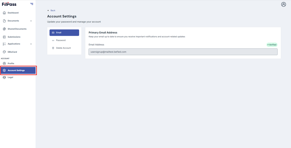 Image of the Account page with the Account button highlighted in a red box