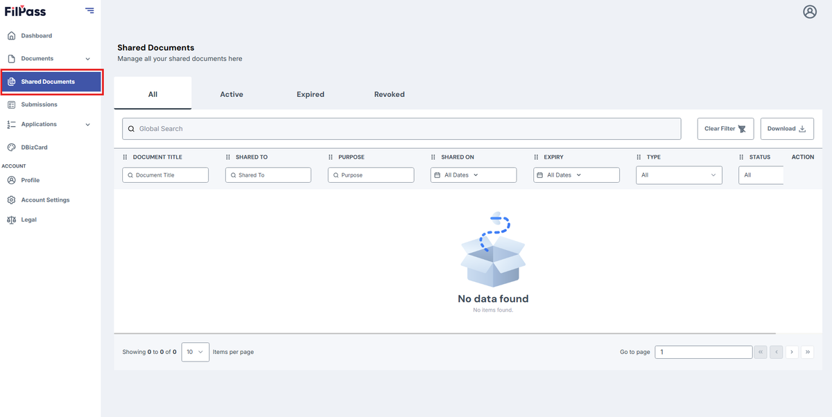 Image of the Recipient Dashboard with the Shared Documents tab