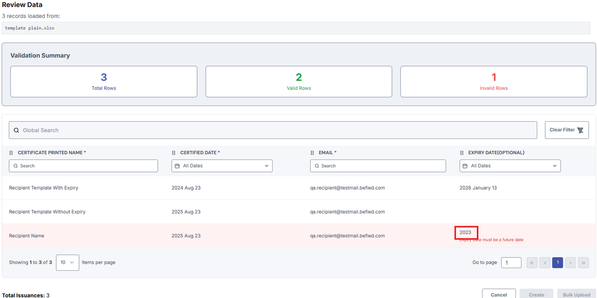 Image of Upload page with the Expiry date "2023" highlighted in a red box