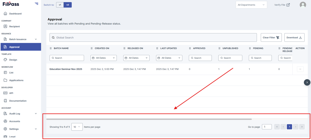 Image of Approval page with the footer section highlighted by a red box